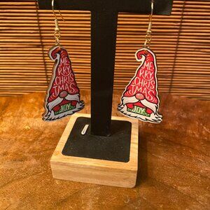 NWT Christmas Gnomes Wooden Cut Out Dangle Pierced Earrings